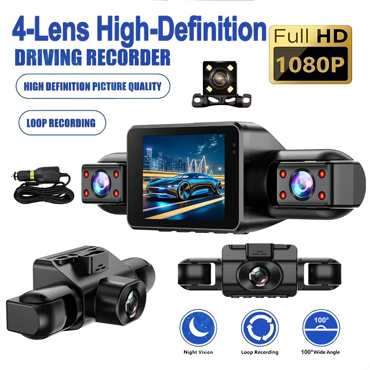 4‑Channel Car Dash Cam | 1080P Front & Multi‑Interior Cabin Recording